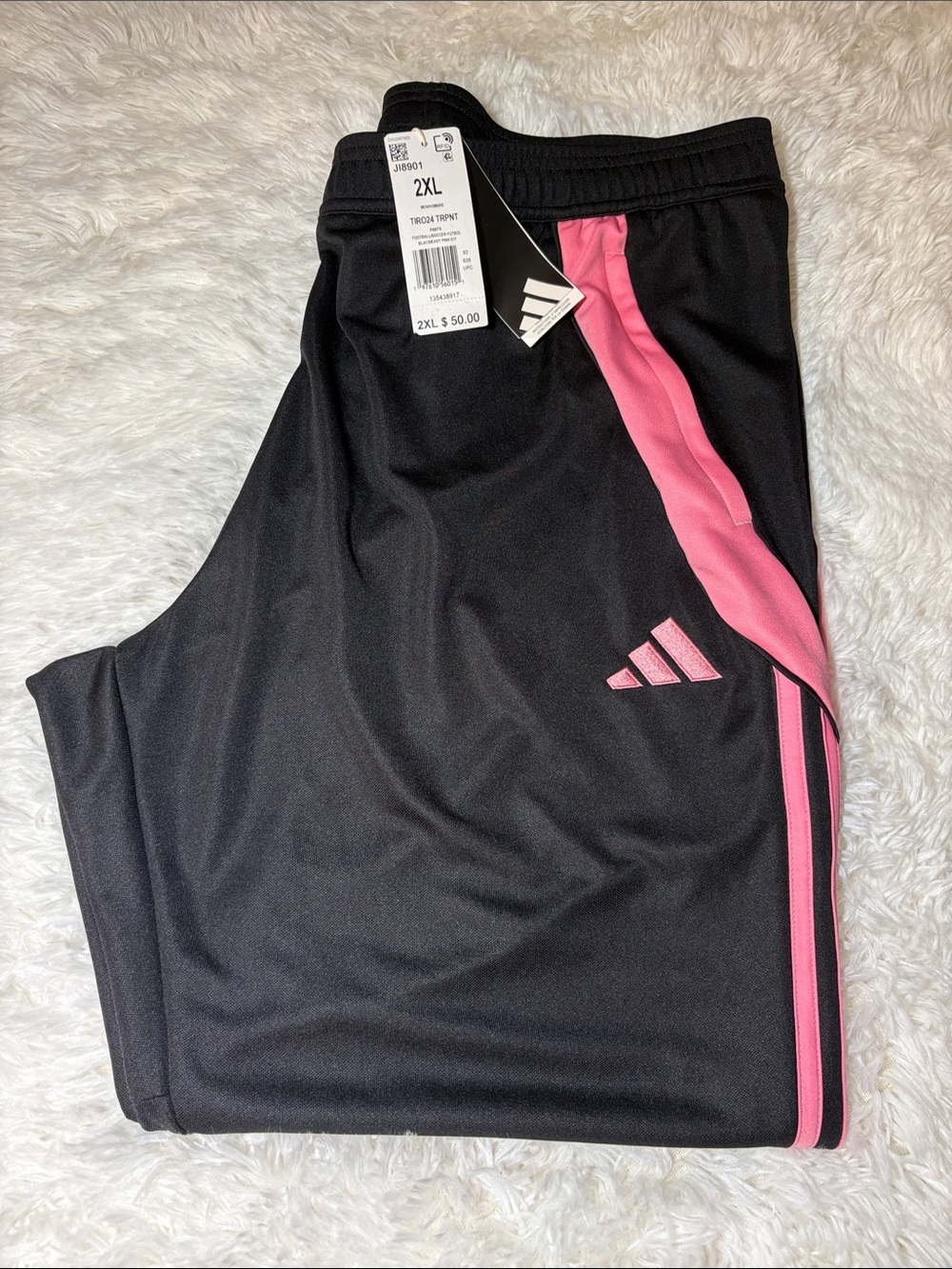 adidas Men’s 2X Football / Soccer Black Easy Joggers Pink Stripe NWT